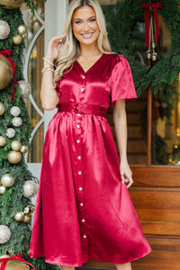 Just Around The Corner Red Belted Midi Dress