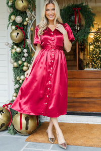 Just Around The Corner Red Belted Midi Dress