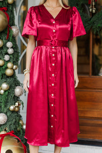 Just Around The Corner Red Belted Midi Dress