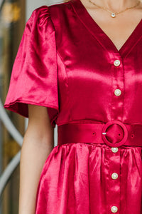 Just Around The Corner Red Belted Midi Dress