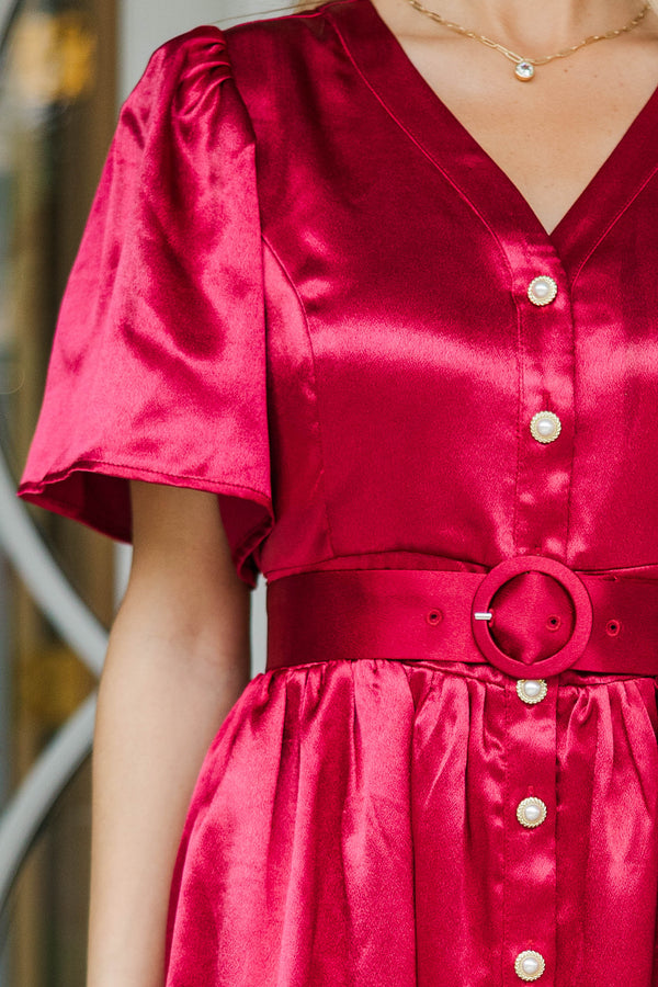 Just Around The Corner Red Belted Midi Dress