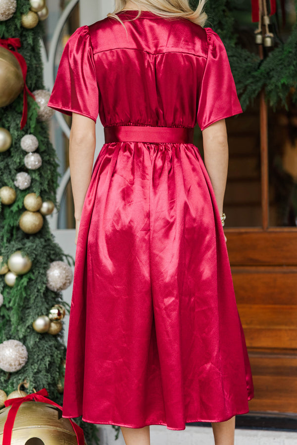 Just Around The Corner Red Belted Midi Dress