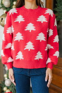 I'll Be There Red Christmas Trees Fuzzy Sweater