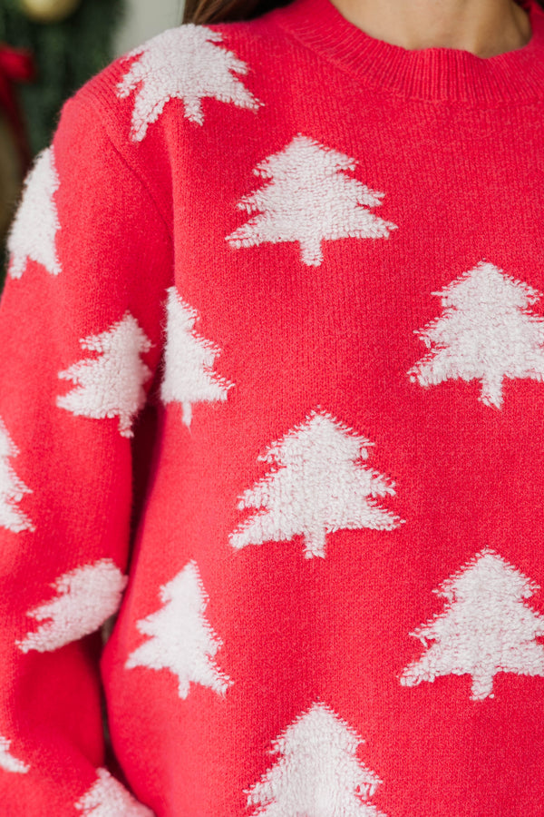 I'll Be There Red Christmas Trees Fuzzy Sweater