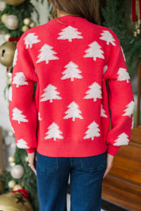 I'll Be There Red Christmas Trees Fuzzy Sweater