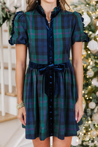 Going Home Navy Plaid Ruffled Dress