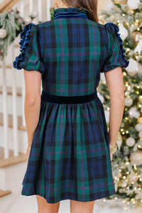 Going Home Navy Plaid Ruffled Dress