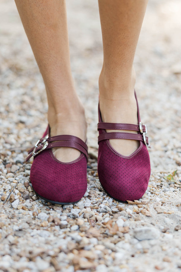 Ready Anytime Burgundy Suede Flats