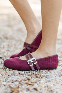 Ready Anytime Burgundy Suede Flats