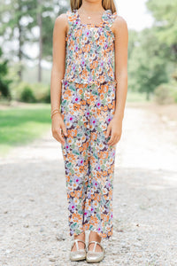 Girls: Little Trendsetter Brown Floral Smocked Jumpsuit