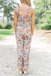 Girls: Little Trendsetter Brown Floral Smocked Jumpsuit