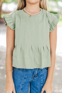 Girls: Sweet Daydream Sage Green Pleated Tee