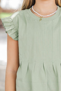 Girls: Sweet Daydream Sage Green Pleated Tee