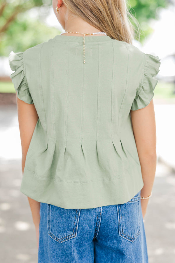 Girls: Sweet Daydream Sage Green Pleated Tee