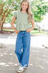 Girls: Sweet Daydream Sage Green Pleated Tee