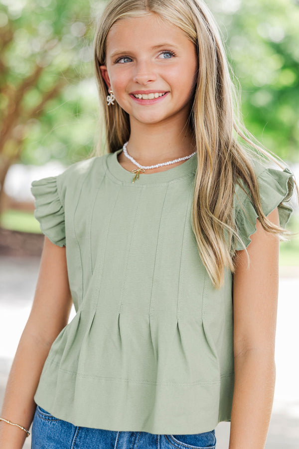 Girls: Sweet Daydream Sage Green Pleated Tee