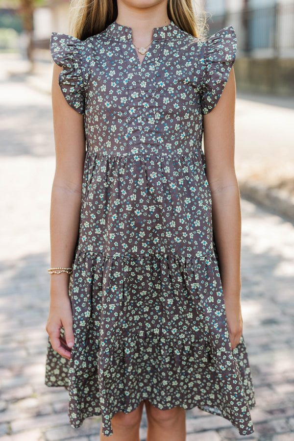 Girls: Make It Your Own Brown Ditsy Floral Midi Dress