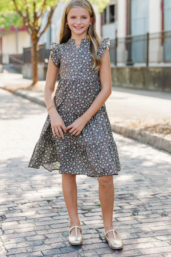 Girls: Make It Your Own Brown Ditsy Floral Midi Dress