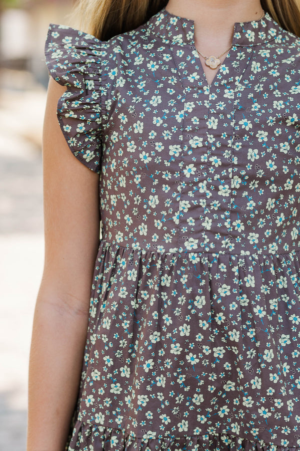 Girls: Make It Your Own Brown Ditsy Floral Midi Dress