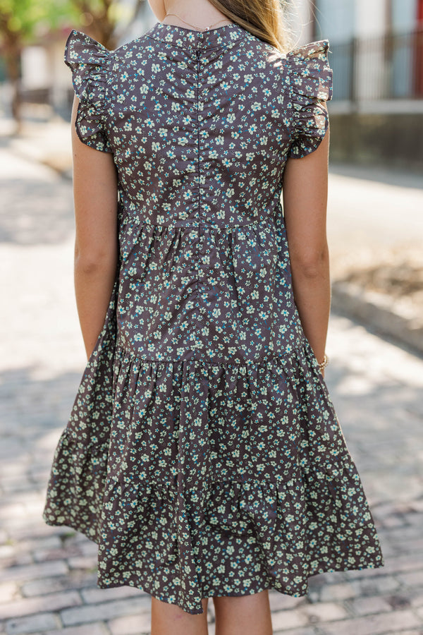 Girls: Make It Your Own Brown Ditsy Floral Midi Dress