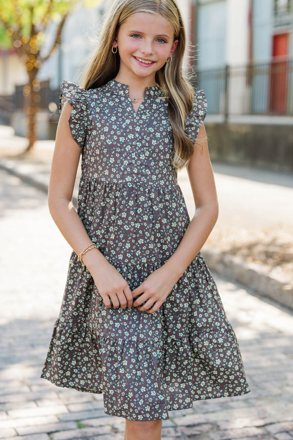 Girls: Make It Your Own Brown Ditsy Floral Midi Dress