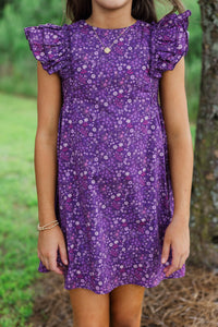 Girls: Pretty Little Moments Purple Ditsy Floral Dress
