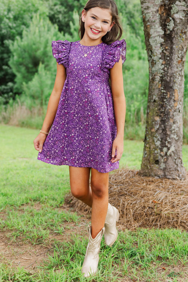Girls: Pretty Little Moments Purple Ditsy Floral Dress