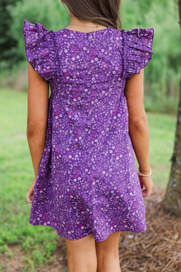 Girls: Pretty Little Moments Purple Ditsy Floral Dress