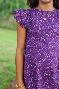 Girls: Pretty Little Moments Purple Ditsy Floral Dress