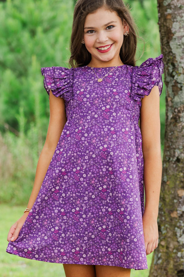 Girls: Pretty Little Moments Purple Ditsy Floral Dress