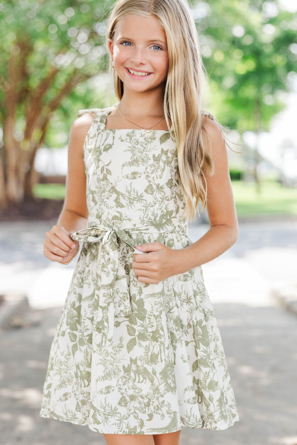Girls: The Sansa Olive Toile Dress