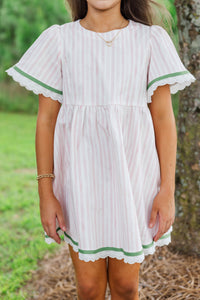 Girls: Time Goes By Pink Striped Scalloped Dress