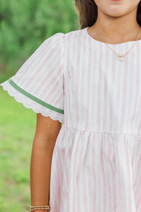 Girls: Time Goes By Pink Striped Scalloped Dress