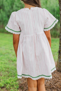 Girls: Time Goes By Pink Striped Scalloped Dress