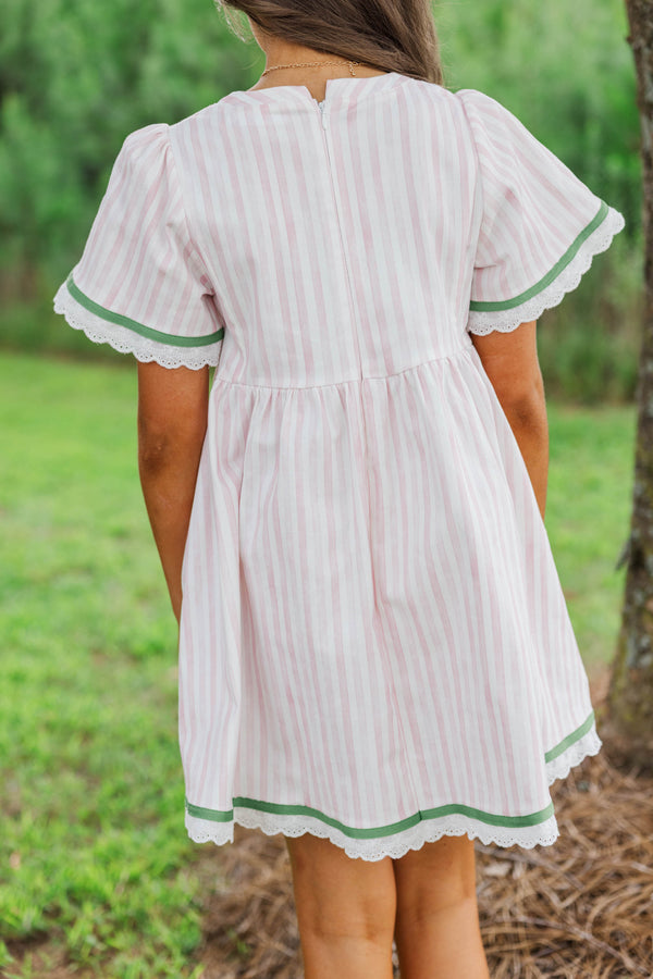 Girls: Time Goes By Pink Striped Scalloped Dress