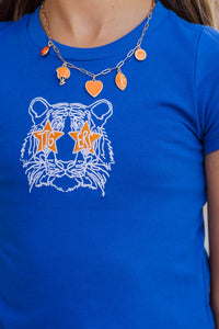 Girls: Stadium Status Navy Tiger Embroidered Tee