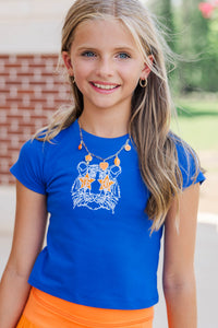 Girls: Stadium Status Navy Tiger Embroidered Tee