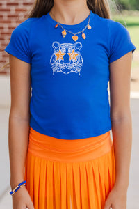 Girls: Stadium Status Navy Tiger Embroidered Tee