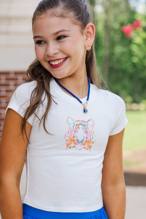 Girls: Eye Of The Tiger White Graphic Tee