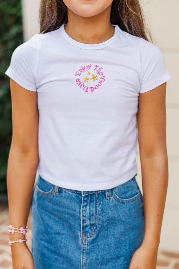 Girls: The Constant White Embroidered Baby Tee