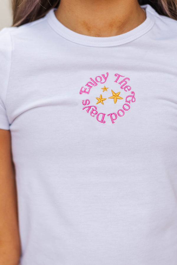 Girls: The Constant White Embroidered Baby Tee