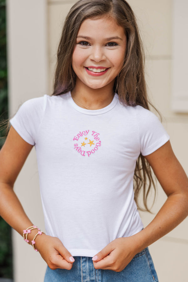 Girls: The Constant White Embroidered Baby Tee