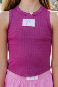 Girls: Darling By Design Mauve Ribbed Patch Tank