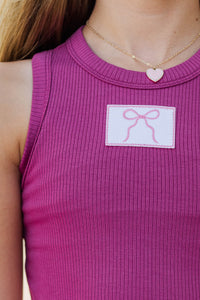 Girls: Darling By Design Mauve Ribbed Patch Tank