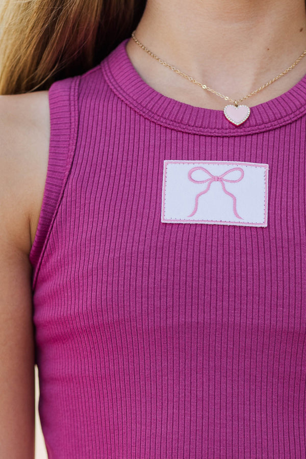 Girls: Darling By Design Mauve Ribbed Patch Tank