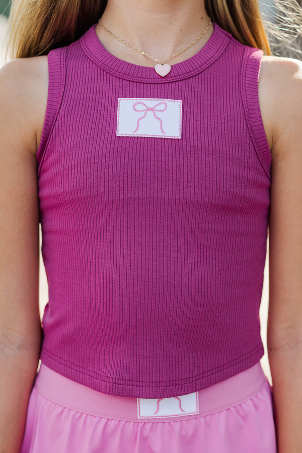 Girls: Darling By Design Mauve Ribbed Patch Tank