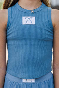 Girls: Darling By Design Blue Ribbed Patch Tank