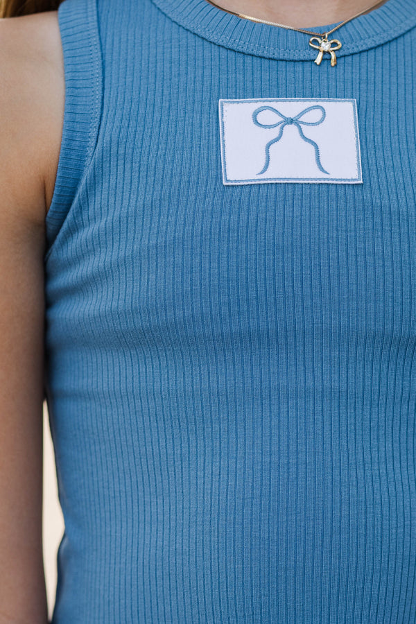 Girls: Darling By Design Blue Ribbed Patch Tank