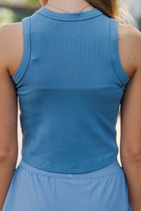 Girls: Darling By Design Blue Ribbed Patch Tank