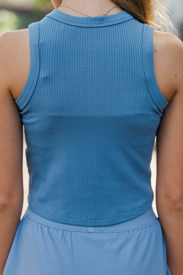 Girls: Darling By Design Blue Ribbed Patch Tank